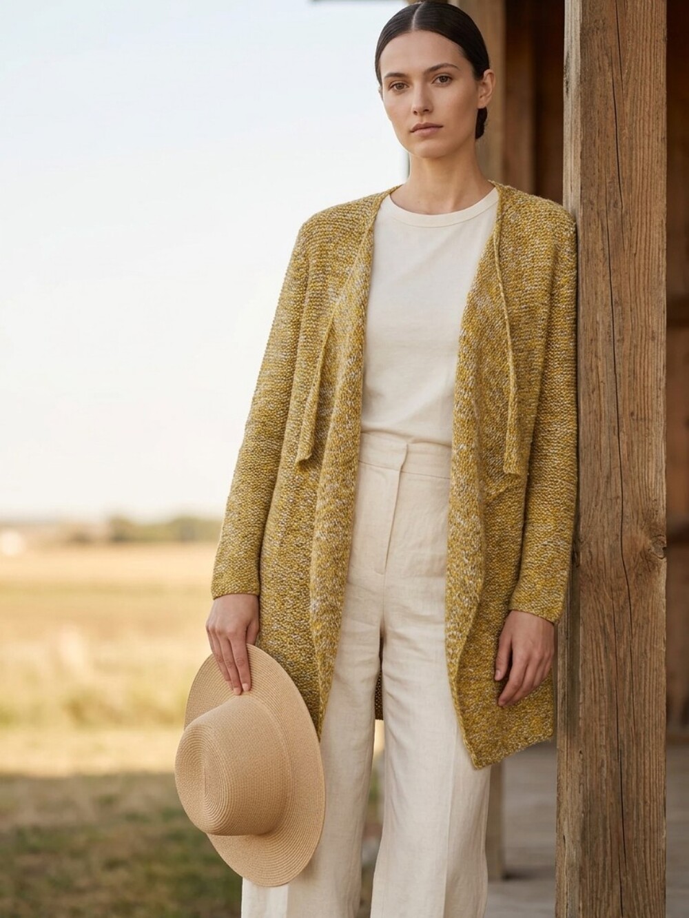 Aerie Mustard Yellow Marled Waterfall Cardigan Sweater. Size M